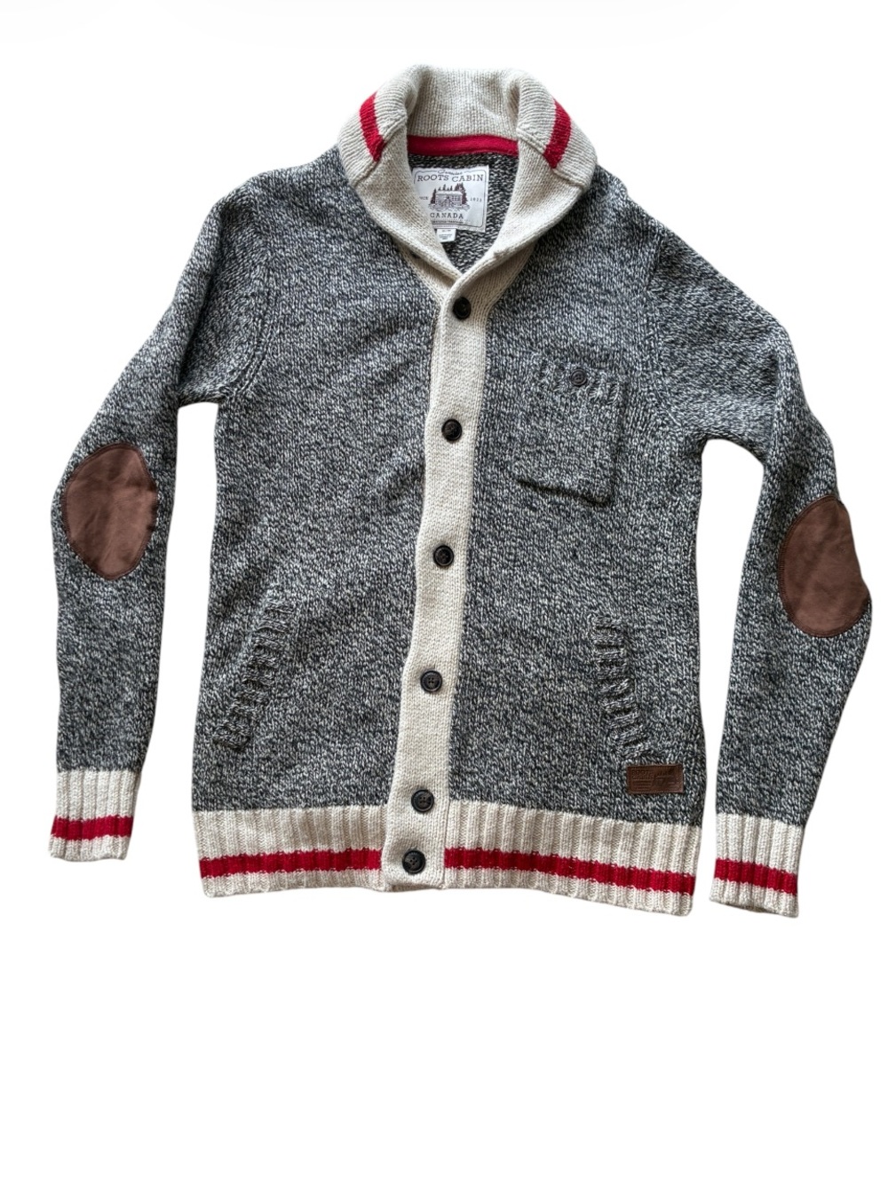 Roots Men's Classic Gray Shawl Collar Cabin Cardigan Size Medium
